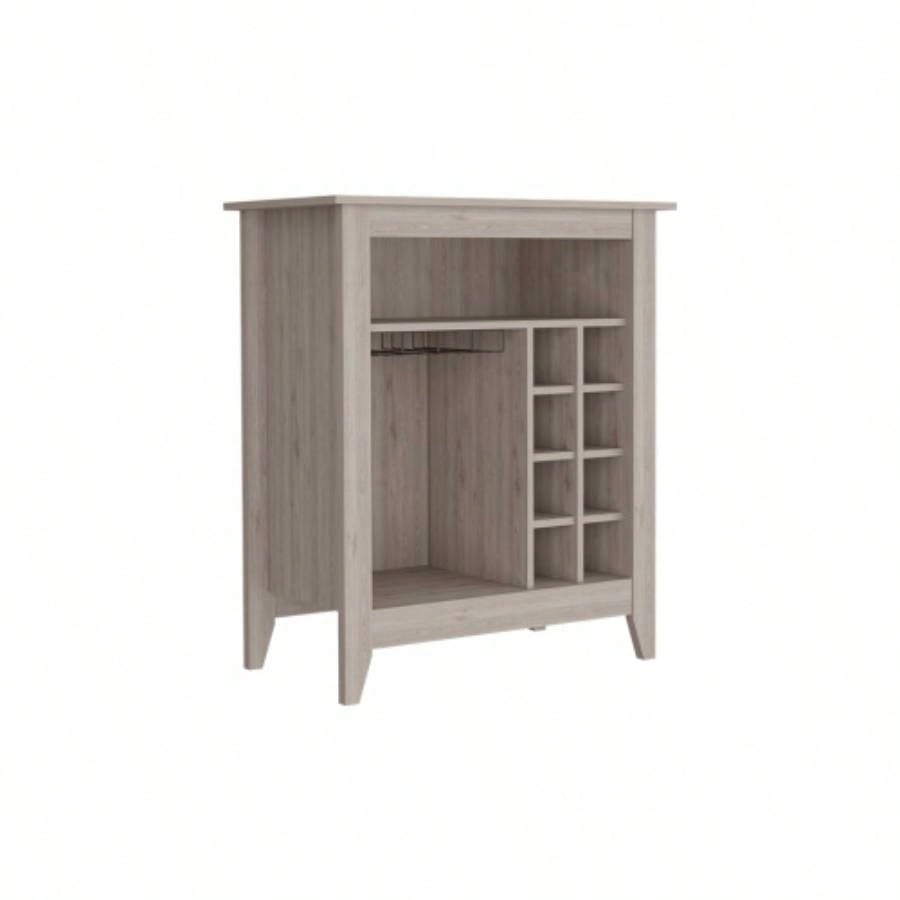 Bar Cabinet Castle, One Open Shelf, Six Wine Cubbies, Light Gray