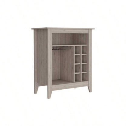 Bar Cabinet Castle, One Open Shelf, Six Wine Cubbies, Light Gray