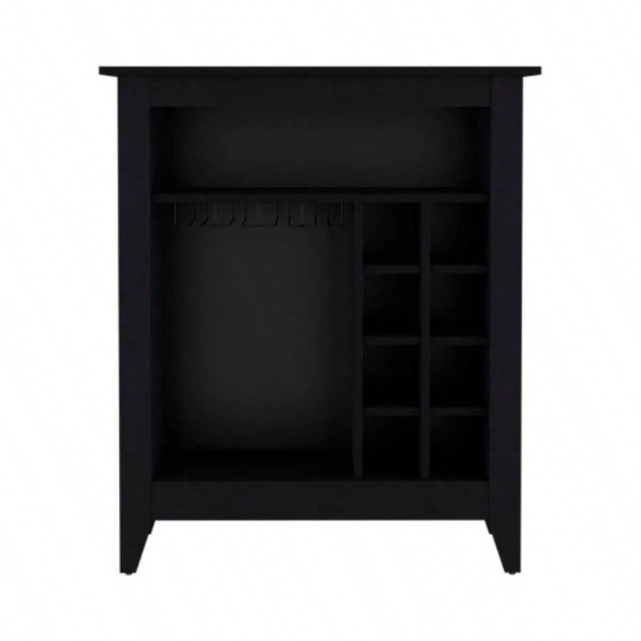 Bar Cabinet Castle, One Open Shelf, Six Wine Cubbies, Black Wengue