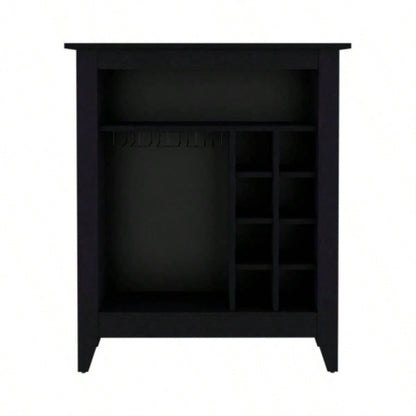 Bar Cabinet Castle, One Open Shelf, Six Wine Cubbies, Black Wengue