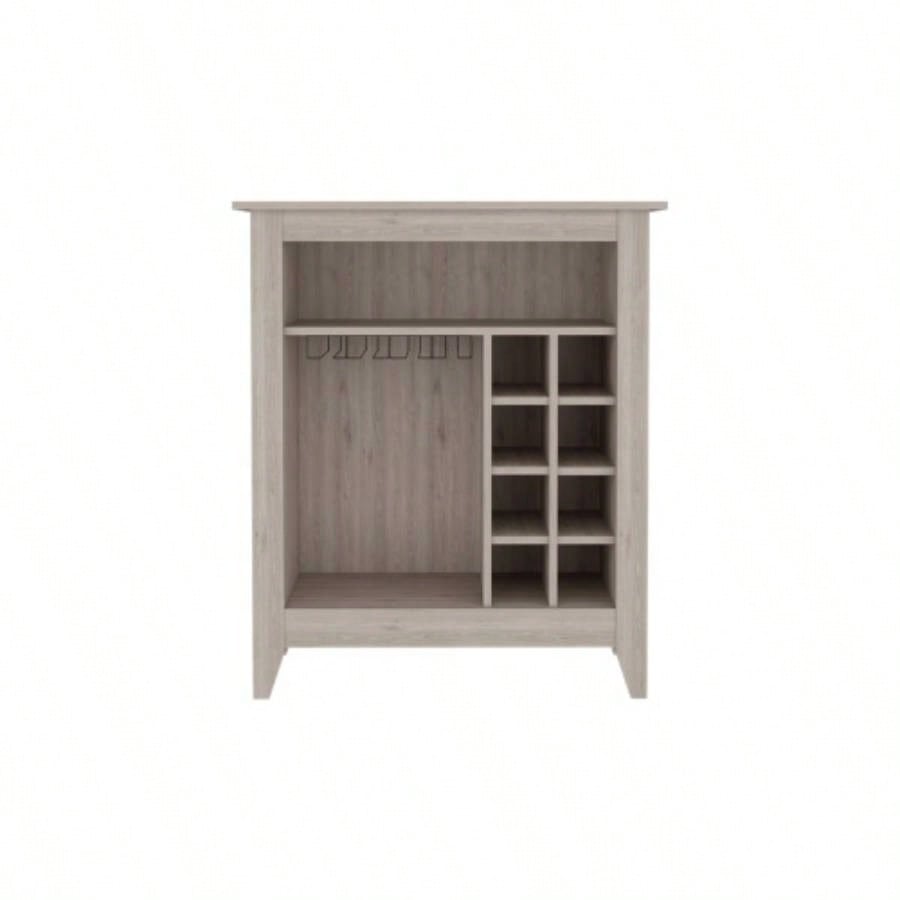 Bar Cabinet Castle, One Open Shelf, Six Wine Cubbies, Light Gray