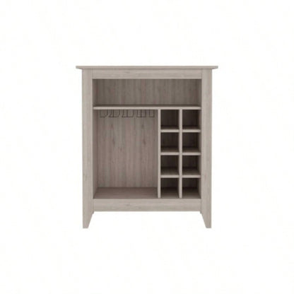 Bar Cabinet Castle, One Open Shelf, Six Wine Cubbies, Light Gray