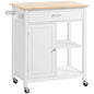 Kitchen Island Cart, Rolling Kitchen Island with Storage, Solid Wood Top, Drawer, Dining Room, White