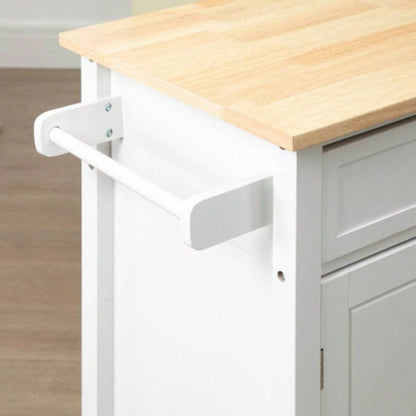 Kitchen Island Cart, Rolling Kitchen Island with Storage, Solid Wood Top, Drawer, Dining Room, White