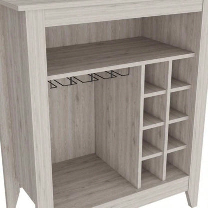Bar Cabinet Castle, One Open Shelf, Six Wine Cubbies, Light Gray