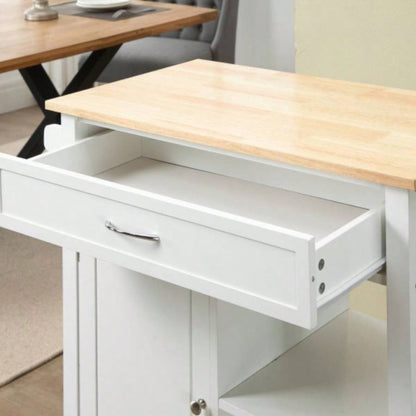 Kitchen Island Cart, Rolling Kitchen Island with Storage, Solid Wood Top, Drawer, Dining Room, White