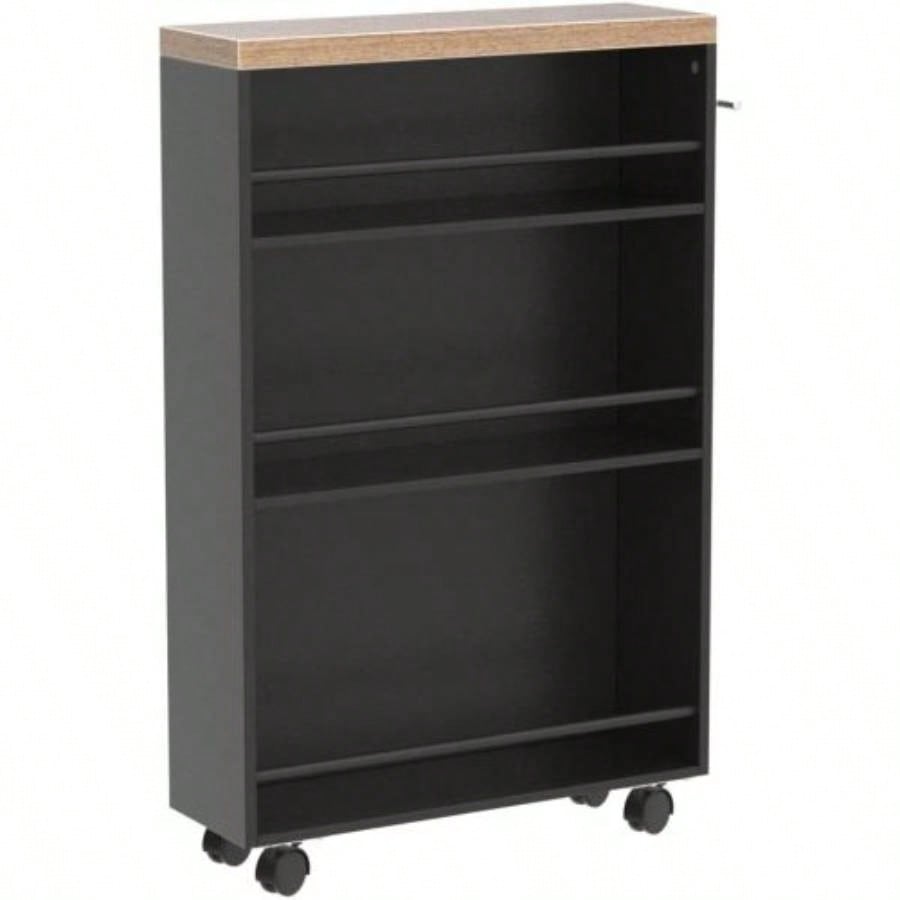 20 Slim Storage Cart - 4 - Tier Narrow Rolling Kitchen Utility Cart with Wheels Handle, Laundry Room Organizer, Slide Out Pantry Shelf Small Spaces, Bathroom - Brown Black