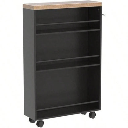 20 Slim Storage Cart - 4 - Tier Narrow Rolling Kitchen Utility Cart with Wheels Handle, Laundry Room Organizer, Slide Out Pantry Shelf Small Spaces, Bathroom - Brown Black