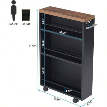 20 Slim Storage Cart - 4 - Tier Narrow Rolling Kitchen Utility Cart with Wheels Handle, Laundry Room Organizer, Slide Out Pantry Shelf Small Spaces, Bathroom - Brown Black