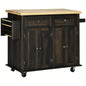 HOMCOM Modern Rolling Kitchen Island Cart with Spice Rack, Brown Oak