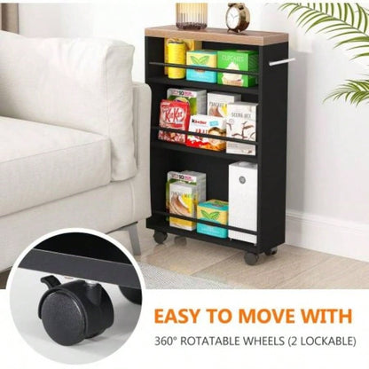20 Slim Storage Cart - 4 - Tier Narrow Rolling Kitchen Utility Cart with Wheels Handle, Laundry Room Organizer, Slide Out Pantry Shelf Small Spaces, Bathroom - Brown Black
