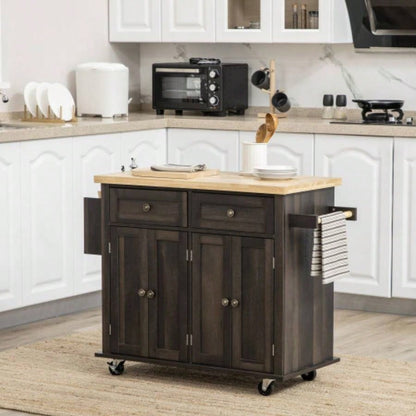 HOMCOM Modern Rolling Kitchen Island Cart with Spice Rack, Brown Oak