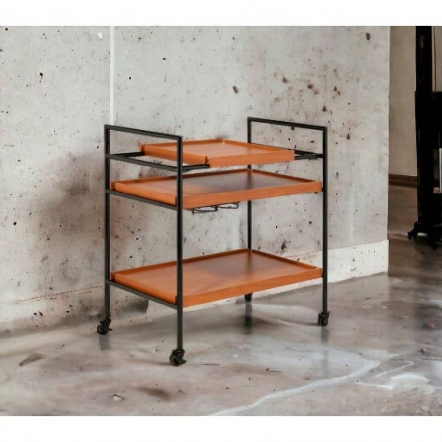 Oaken Honey Oak Black Serving Cart