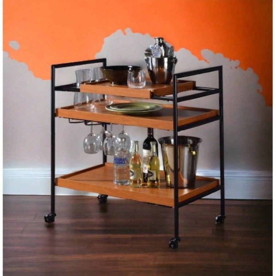 Oaken Honey Oak Black Serving Cart