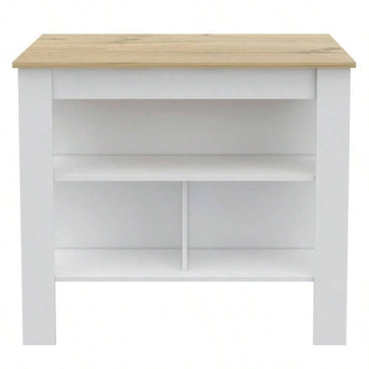 Rockaway 3 - Shelf Kitchen Island White and Light Oak