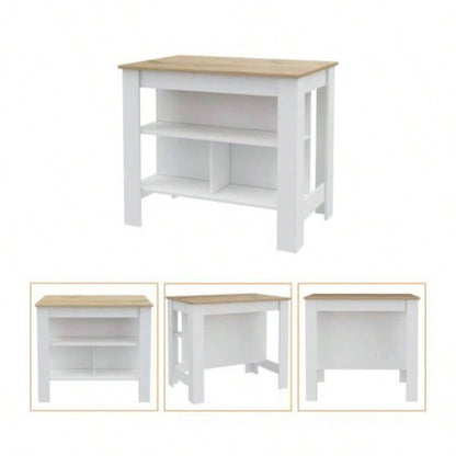 Rockaway 3 - Shelf Kitchen Island White and Light Oak