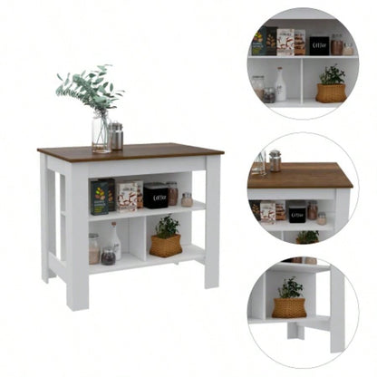 Rockaway 3 - Shelf Kitchen Island White and Walnut