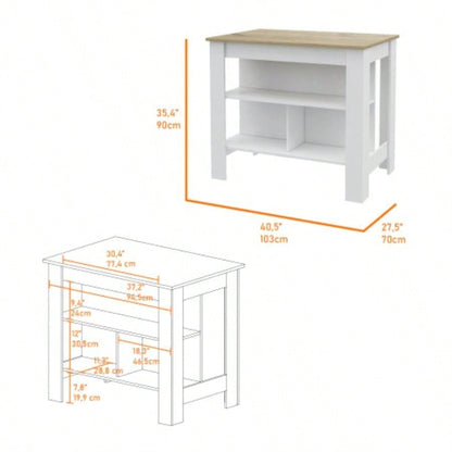 Rockaway 3 - Shelf Kitchen Island White and Light Oak