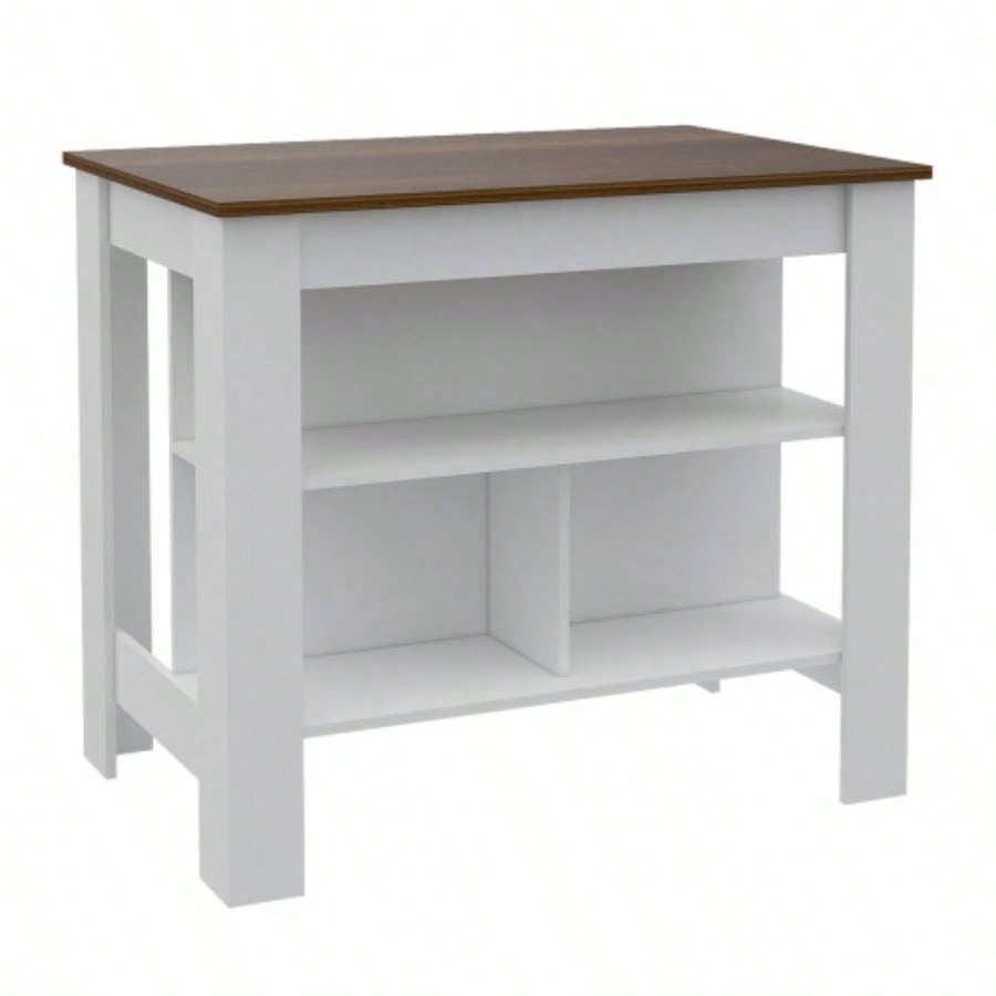 Rockaway 3 - Shelf Kitchen Island White and Walnut