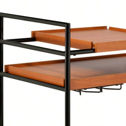 Oaken Honey Oak Black Serving Cart