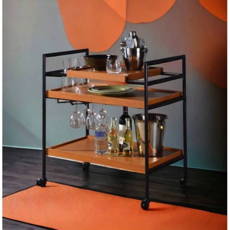 Oaken Honey Oak Black Serving Cart