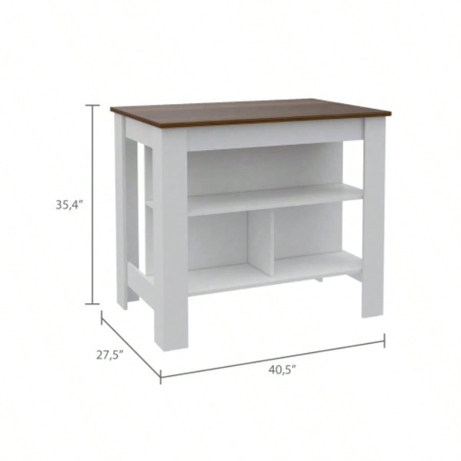 Rockaway 3 - Shelf Kitchen Island White and Walnut