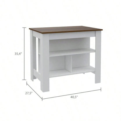Rockaway 3 - Shelf Kitchen Island White and Walnut