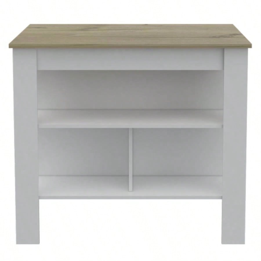 Rockaway 3 - Shelf Kitchen Island White and Light Oak