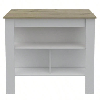 Rockaway 3 - Shelf Kitchen Island White and Light Oak