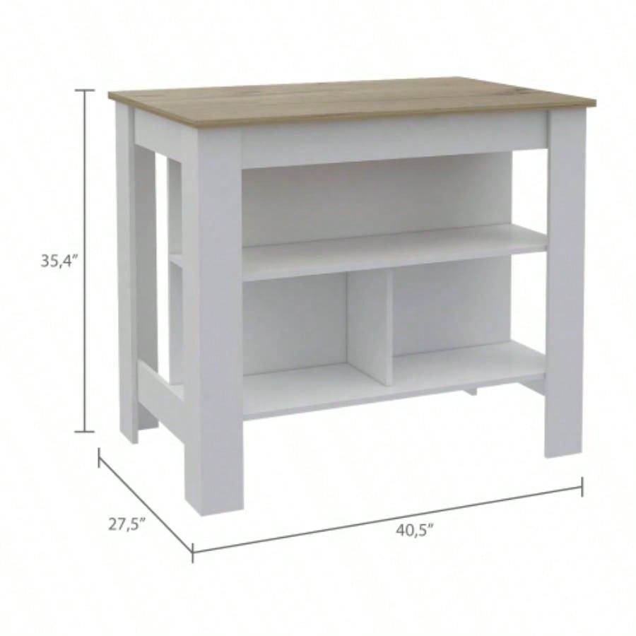 Rockaway 3 - Shelf Kitchen Island White and Light Oak
