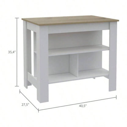 Rockaway 3 - Shelf Kitchen Island White and Light Oak