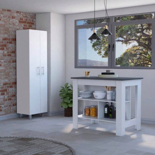 White and Onyx 2 - Piece Kitchen Set, Kitchen Island and Pantry Cabinet