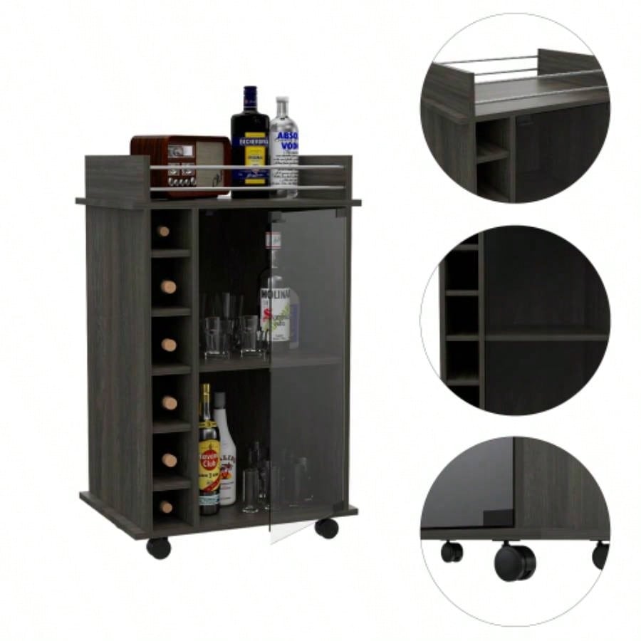Savannah 6 - Bottle 3 - Shelf Bar Cart Carbon Espresso