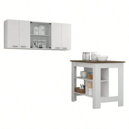 Briargate 2 - Piece Kitchen Set, Kitchen Island and Wall Cabinet, White and Walnut