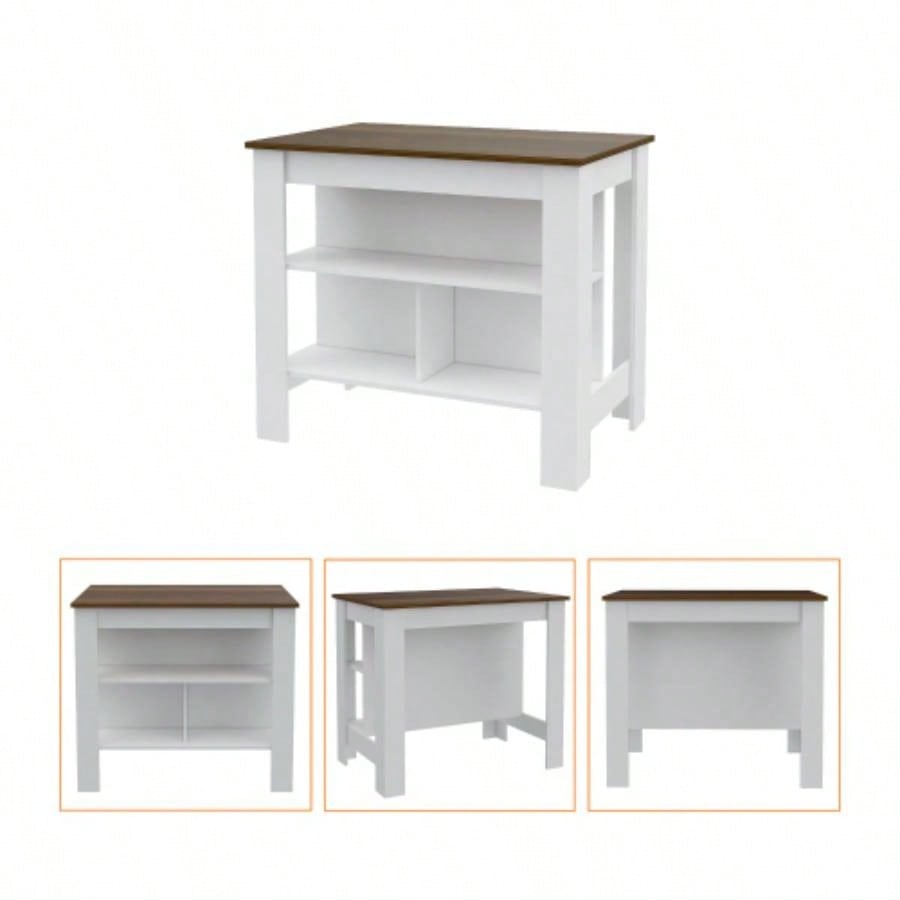 Briargate 2 - Piece Kitchen Set, Kitchen Island and Wall Cabinet, White and Walnut