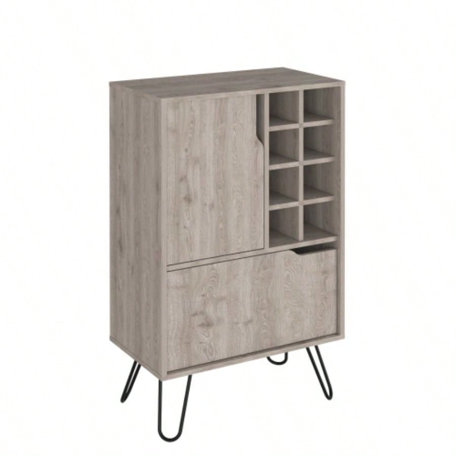 L Bar Cabinet Silhill, Eight Wine Cubbies, Two Cabinets With Single Door, Light Gray