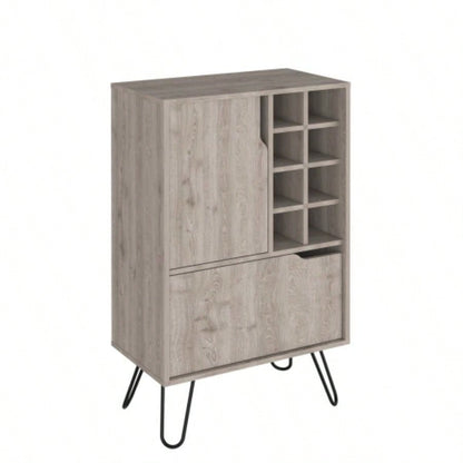 L Bar Cabinet Silhill, Eight Wine Cubbies, Two Cabinets With Single Door, Light Gray