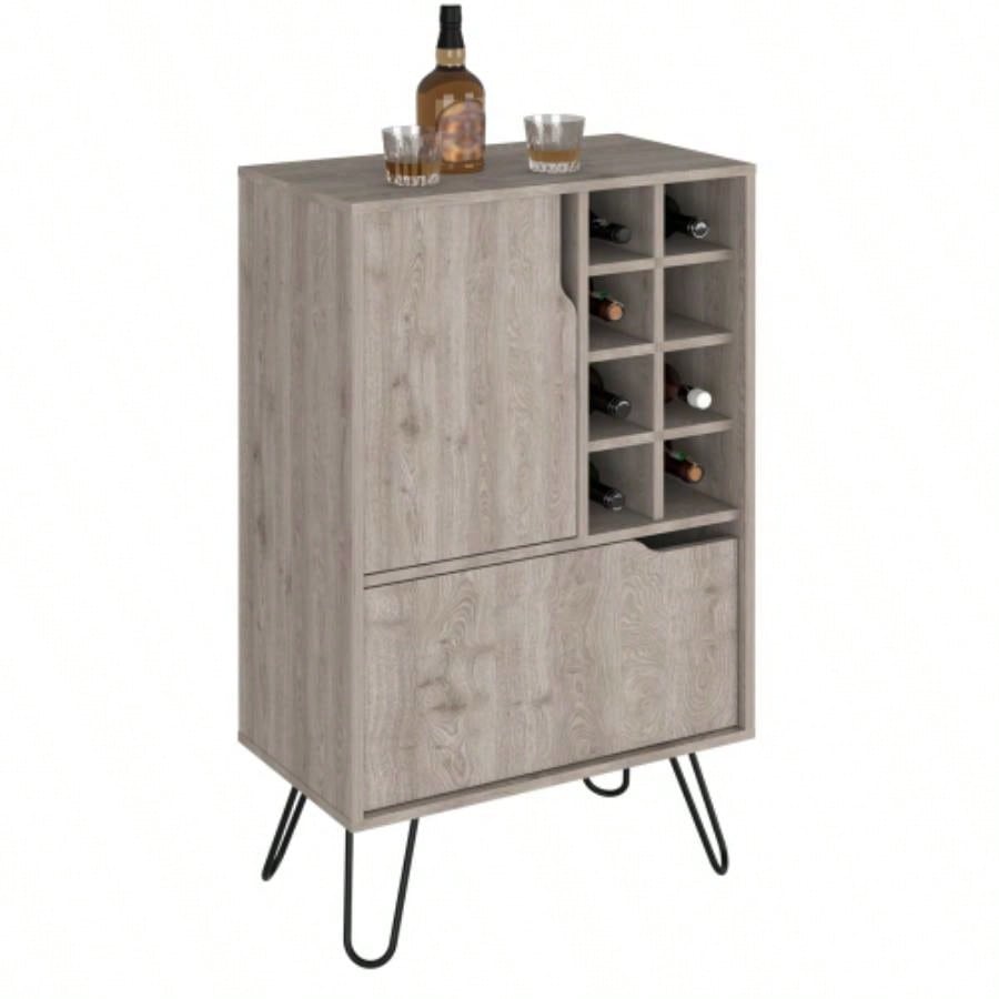 L Bar Cabinet Silhill, Eight Wine Cubbies, Two Cabinets With Single Door, Light Gray