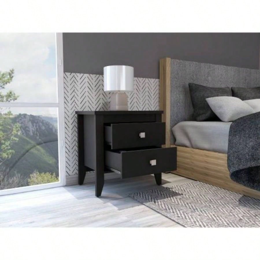 Breeze Four - Legged Modern Bedroom Nightstand, with Two Drawers