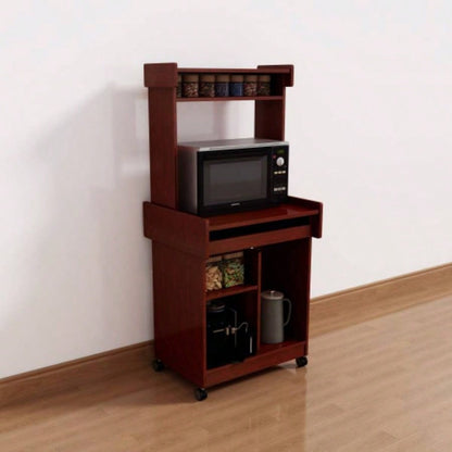 Microwave Cart Coffee Station Computer Cart on locking castors hutch gliding shelf Mahogany color