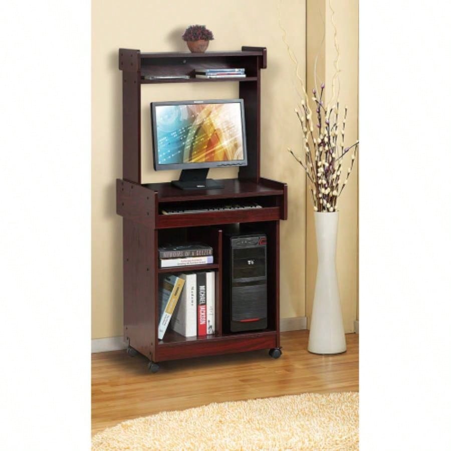 Microwave Cart Coffee Station Computer Cart on locking castors hutch gliding shelf Mahogany color