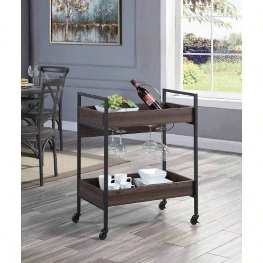Jerrick Walnut Black Serving Cart