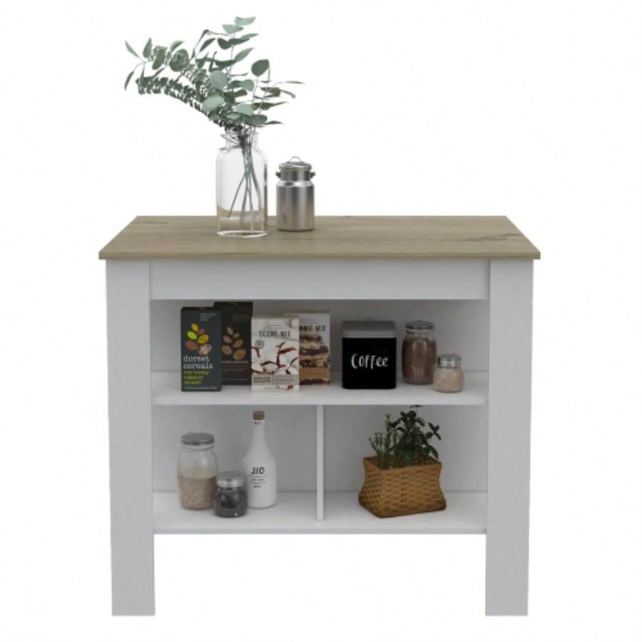Brooklyn Antibacterial Surface Kitchen Island, Three Concealed Shelves