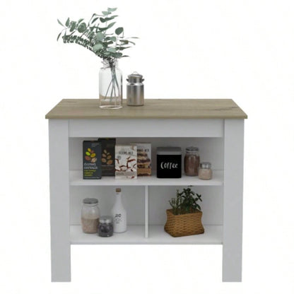 Brooklyn Antibacterial Surface Kitchen Island, Three Concealed Shelves