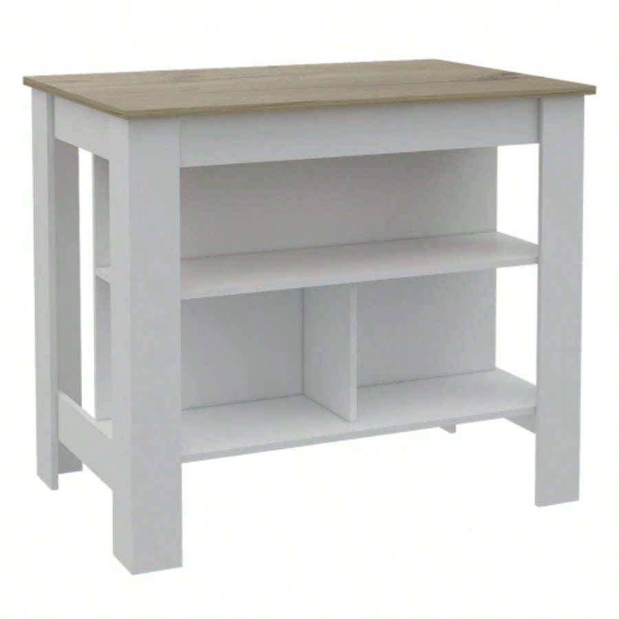Brooklyn Antibacterial Surface Kitchen Island, Three Concealed Shelves