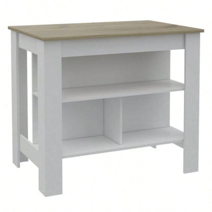 Brooklyn Antibacterial Surface Kitchen Island, Three Concealed Shelves