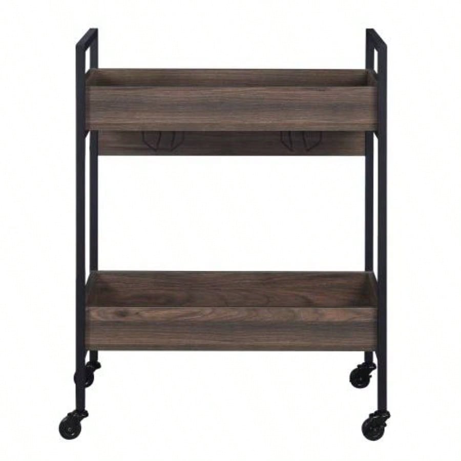 Jerrick Walnut Black Serving Cart