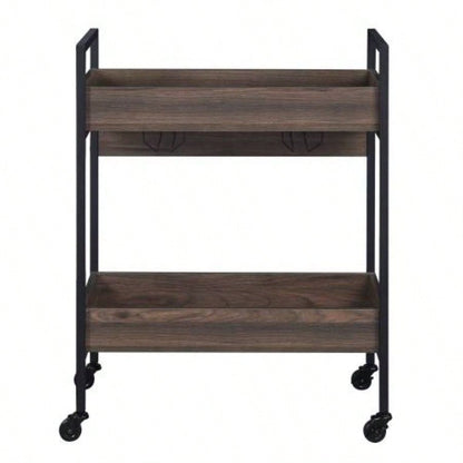 Jerrick Walnut Black Serving Cart