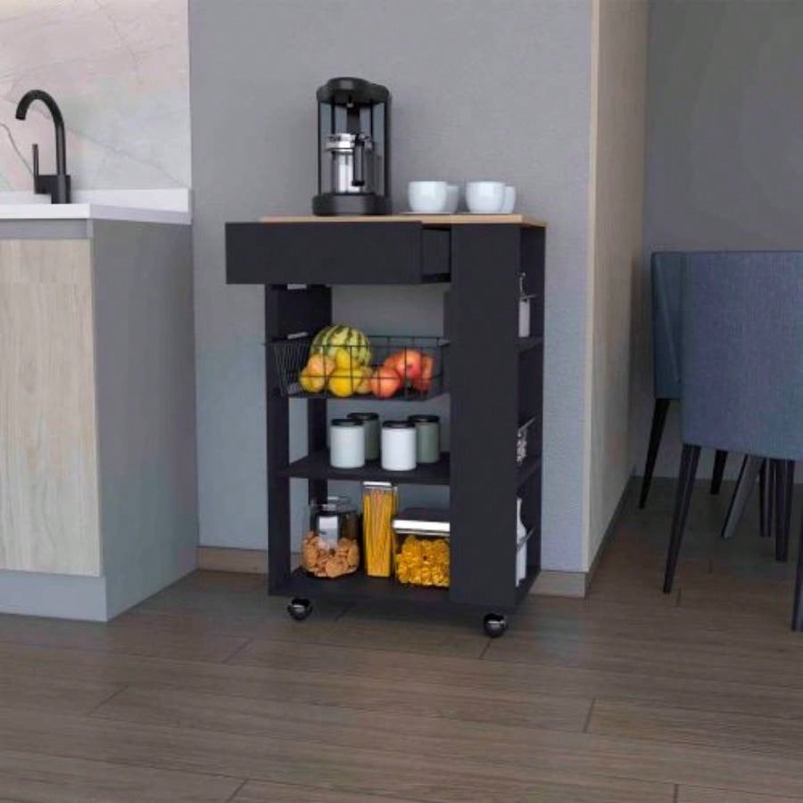 Shelton Kitchen Cart, Two Open Shelves, One Drawer, Four Caster