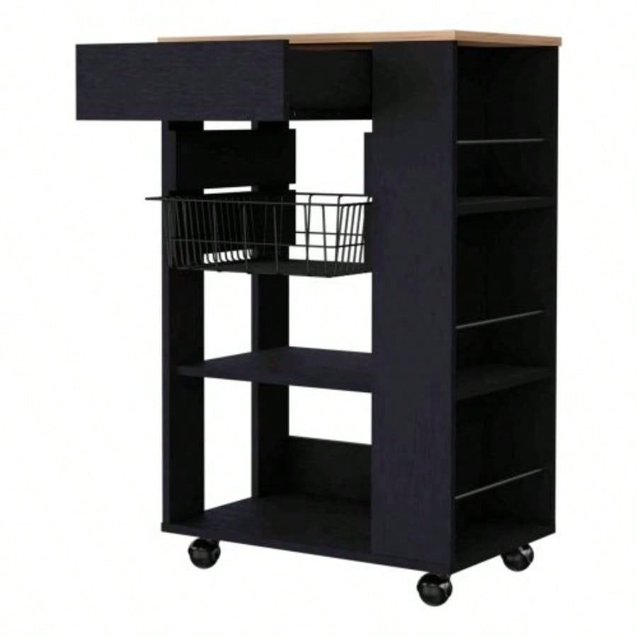 Shelton Kitchen Cart, Two Open Shelves, One Drawer, Four Caster